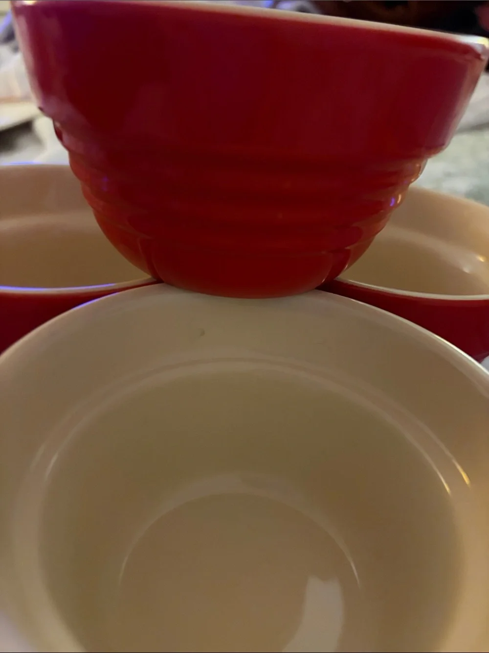 Olive and Thyme set of Four red stoneware prep. Bowls ramekins, soufflé, 6oz.